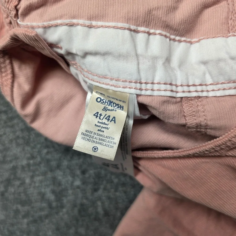 OshKosh B'gosh Toddler Girls Pink Corduroy Overalls Eyelet Lace Trim Size 4T